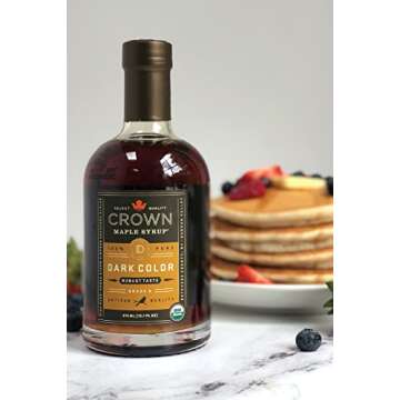 Crown Maple Dark Color, Robust Taste Organic Maple Syrup, 12.7 Fl Oz, 100% Pure, Enhance Cocktails, Marinades and Pancakes