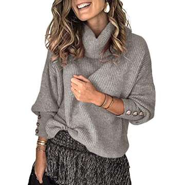 Sovelen Women's Oversized Turtleneck Chunky Pullover Sweaters Cowl Neck Long Sleeve Winter Slouchy Loose Knit Sweaters Grey