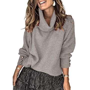 Sovelen Women's Oversized Turtleneck Chunky Pullover Sweaters Cowl Neck Long Sleeve Winter Slouchy Loose Knit Sweaters Grey