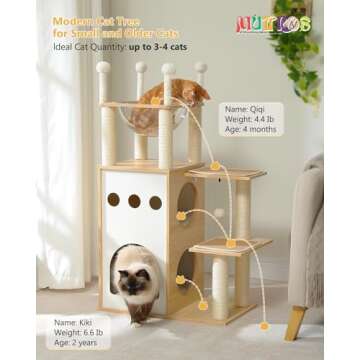 MUTTROS 42.5" Modern Wooden Cat Tree with Capsule Nest, Scratching Posts & Balls