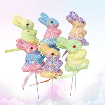 ABOOFAN 6pcs Easter Tree Branches Flower Picks Easter Bunny Picks Stem Arrangement Ornaments for DIY Easter Egg Spring Party Supplies Favors