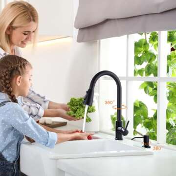 WOWOW Black Kitchen Faucet with Soap Dispenser, Stainless Steel Kitchen Sink Faucet, Matte Black Kit...