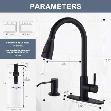 WOWOW Black Kitchen Faucet with Soap Dispenser, Stainless Steel Kitchen Sink Faucet, Matte Black Kitchen Faucet Single Handle High Arc Utility Sink Faucet for Sink, RV, Laundry, Bar