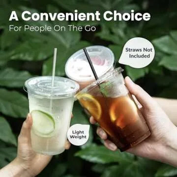 Fit Meal Prep 100 Pack 20 oz Clear Plastic Cups with Flat Lids, Disposable Iced Coffee Cups, BPA Free Premium Crystal Smoothie Cup for Party, Lemonade Stand, Cold Drinks, Juice, Milkshake