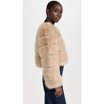 Line & Dot Women's Liana Faux Fur Jacket, Latte, Tan, S