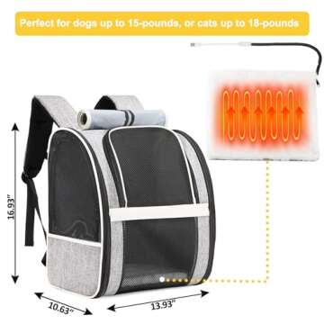 Texsens Cat Backpack Carrier with Heating Pad - Portable Pet Carrier for Small Dogs & Medium Cats, A...