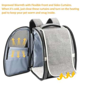 Texsens Cat Backpack Carrier with Heating Pad - Portable Pet Carrier for Small Dogs & Medium Cats, Adjustable Temperature & USB Charge Port, Chew Resistant Cord, Ideal for Winter Outings & Travel