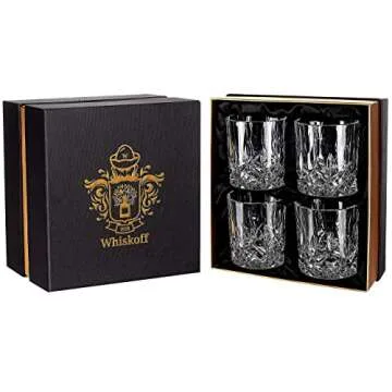 𝗟𝗨𝗫𝗨𝗥𝗬 Gifts For Men Dad - Crystal Whiskey Glasses - Set of 4 Rocks Glasses in Satin-Lined Gift Box - Old Fashioned Whisky Lowball Bar Tumblers Barware for Drinking Bourbon, Scotch, Whisky