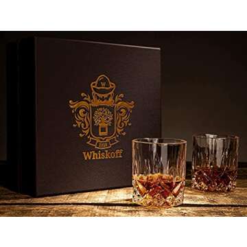 𝗟𝗨𝗫𝗨𝗥𝗬 Gifts For Men Dad - Crystal Whiskey Glasses - Set of 4 Rocks Glasses in Satin-Lined Gift Box - Old Fashioned Whisky Lowball Bar Tumblers Barware for Drinking Bourbon, Scotch, Whisky