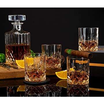 𝗟𝗨𝗫𝗨𝗥𝗬 Gifts For Men Dad - Crystal Whiskey Glasses - Set of 4 Rocks Glasses in Satin-Lined Gift Box - Old Fashioned Whisky Lowball Bar Tumblers Barware for Drinking Bourbon, Scotch, Whisky