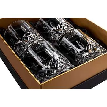 𝗟𝗨𝗫𝗨𝗥𝗬 Gifts For Men Dad - Crystal Whiskey Glasses - Set of 4 Rocks Glasses in Satin-Lined Gift Box - Old Fashioned Whisky Lowball Bar Tumblers Barware for Drinking Bourbon, Scotch, Whisky