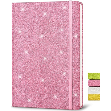 Pink Glitter Notebook, 8.3x5.7” 160 Lined Pages Glitter Never Peel Off Sparkle Journal for Girls C...