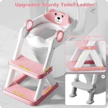 Rabb 1st Potty Training Seat, Upgrade Toddler Toilet Seat for Kids Boys Girls, 2 in 1 Potty Training Toilet for Kids, Splash Guard Anti-Slip Pad Step Stool(Pink)