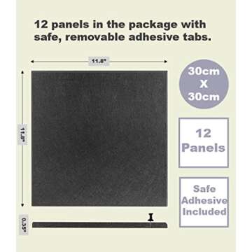 DECORITA Large Cork Board Alternative - 12 Pack Felt Wall Tiles with Safe Removable Adhesive Tabs, Cork Boards for Walls Cork Board for Office Pin Board Tack Board Cork Board 48 x 36 - Black