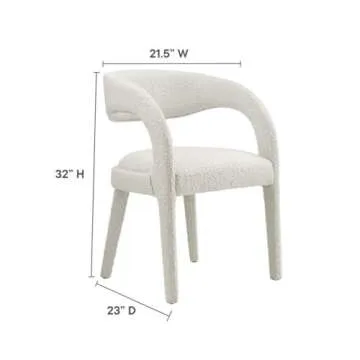 Modway EEI-6562-IVO Pinnacle Boucle Upholstered Dining Chair Set of Two, Ivory