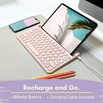 Macally Bluetooth Keyboard for Tablet | Wireless Keyboard for iPad | iPhone Keyboard (Multi-Device, Built-in Stand, Rechargeable) Easy to Use and Cute Portable Keyboard
