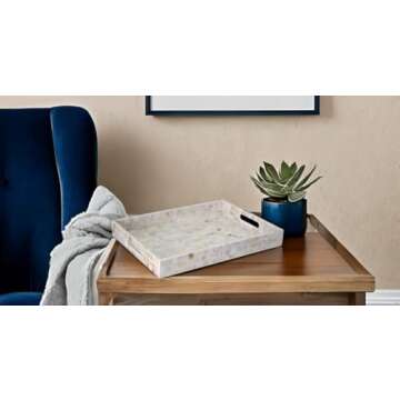 PEMAR Rectangular Mother of Pearl Serving Tray Nacre Wood Lap Ottoman Tray for Coffee Table, Luxury ...