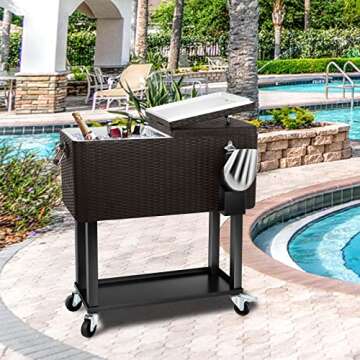 EDOSTORY 80 Quart Rattan Rolling Ice Chest Cooler Cart,Patio Backyard Party Drink Beverage Bar Stand...