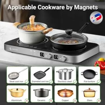 AMZCHEF Double Induction Cooktop with Griddle 1800W Portable