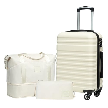 Coolife Suitcase Set 3 Piece Luggage Set Carry On Hardside Luggage with TSA Lock Spinner Wheels (Snow White, 3 piece set (DB/TB/20))