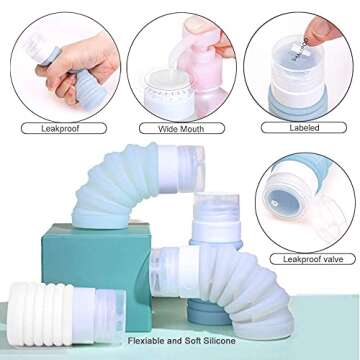INNERNEED Collapsible Silicone Travel Size Bottles Portable Squeezable Refillable Containers Set for Cosmetic Toiletries Shampoo Lotion Soap Liquids, Leak-proof, TSA Approved (1.5-3oz, 4-colors)