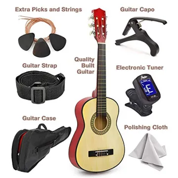 Left Handed Natural Wood Guitar Set for Kids & Beginners