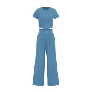 PRETTYGARDEN Women's Summer Knit 2 Piece Outfit - Chic & Comfy Tracksuit Set in Lake Blue