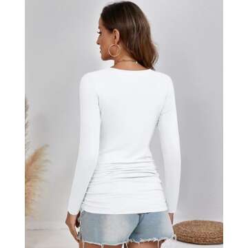 Ficerd 3 Pack Women's Maternity Shirts, Side Ruched Pregnancy Tee Tops Long Sleeve Basic Tunic Tshir...