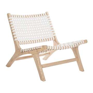 Safavieh Home Luna Natural and White Leather Woven Accent Chair