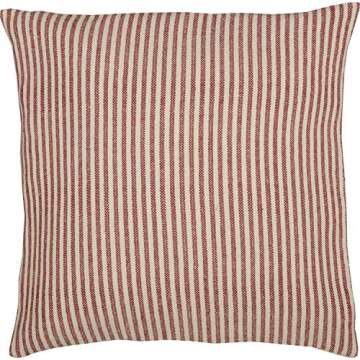 Piper Classics Red Double Windowpane Throw Pillow Cover, 20" x 20", Rustic Farmhouse, Country, Natural Cream & Cranberry Red Woven Décor Accent w/Ticking Stripes & Buttons