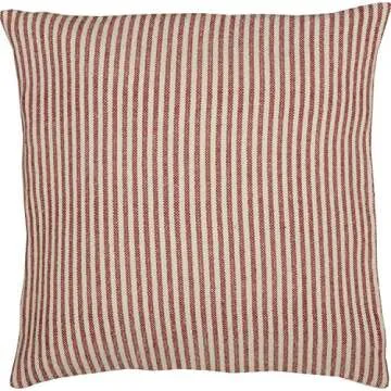 Piper Classics Red Double Windowpane Throw Pillow Cover, 20" x 20", Rustic Farmhouse, Country, Natural Cream & Cranberry Red Woven Décor Accent w/Ticking Stripes & Buttons