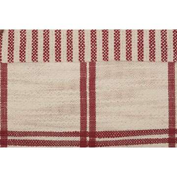 Piper Classics Red Double Windowpane Throw Pillow Cover, 20" x 20", Rustic Farmhouse, Country, Natural Cream & Cranberry Red Woven Décor Accent w/Ticking Stripes & Buttons