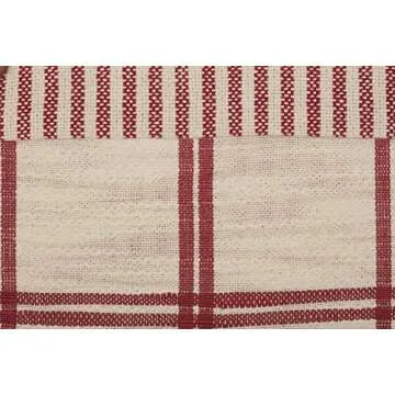 Piper Classics Red Double Windowpane Throw Pillow Cover, 20" x 20", Rustic Farmhouse, Country, Natural Cream & Cranberry Red Woven Décor Accent w/Ticking Stripes & Buttons
