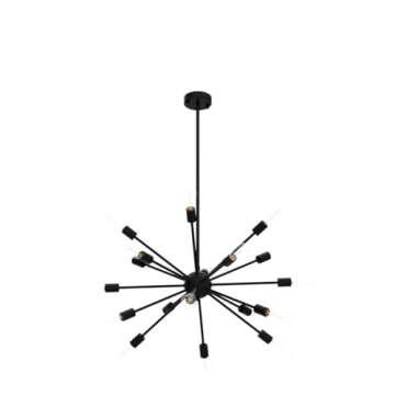 Sputnik Chandeliers Black, Modern 18-Light Farmhouse Pendant Light Mid Century Starburst Lighting Vintage Industrial Ceiling Hanging for Living Dining Room, Bedroom, Kitchen Island, Foyer, Hallway