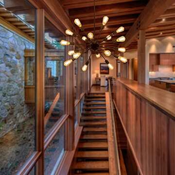 Sputnik Chandeliers Black, Modern 18-Light Farmhouse Pendant Light Mid Century Starburst Lighting Vintage Industrial Ceiling Hanging for Living Dining Room, Bedroom, Kitchen Island, Foyer, Hallway