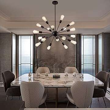 Sputnik Chandeliers Black, Modern 18-Light Farmhouse Pendant Light Mid Century Starburst Lighting Vintage Industrial Ceiling Hanging for Living Dining Room, Bedroom, Kitchen Island, Foyer, Hallway