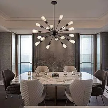 Sputnik Chandeliers Black, Modern 18-Light Farmhouse Pendant Light Mid Century Starburst Lighting Vintage Industrial Ceiling Hanging for Living Dining Room, Bedroom, Kitchen Island, Foyer, Hallway