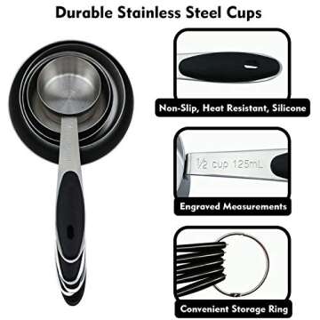 PLERISE Kitchen suit Stainless Steel Measuring Cups and Magnetic Measuring Spoons Set, Premium 11 Piece Set, 5 Measuring Cups & 6 Double Sided Stackable Magnetic Measuring Spoons