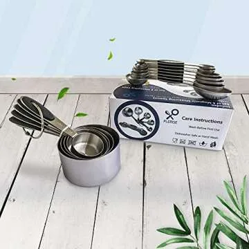 PLERISE Kitchen suit Stainless Steel Measuring Cups and Magnetic Measuring Spoons Set, Premium 11 Piece Set, 5 Measuring Cups & 6 Double Sided Stackable Magnetic Measuring Spoons