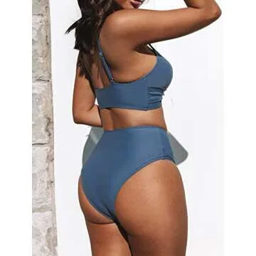 CUPSHE Women's Bikini Sets Two Piece Swimsuit High Waisted V Neck Twist Front Adjustable Spaghetti S...