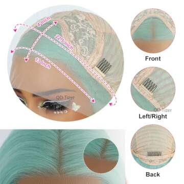 QD-Tizer Light Green Hair Color Synthetic Lace Front Wig 13x4 HD Glueless Long Wig for Fashion Women Green Long Straight Hair Wig Heat Resistant Fiber Hair Wig