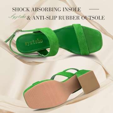syztsho Platform Heels for Women Chunky High Heel Sandals Suede Ankle Strap Sexy Wedding Dress Pumps Square Toe Wedges Shoes Green US 7.5