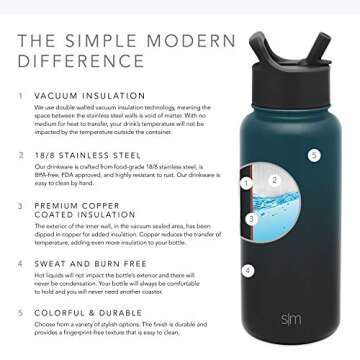 Simple Modern Water Bottle with Straw Lid Vacuum Insulated Stainless Steel Metal Thermos Bottles | Reusable Leak Proof BPA-Free Flask for Gym, Travel, Sports | Summit Collection | 32oz, Moonlight
