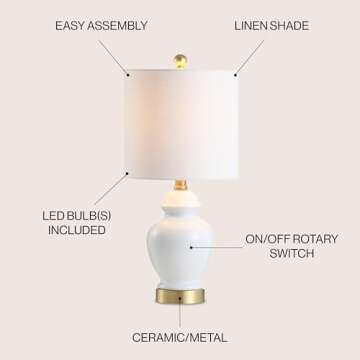 JONATHAN Y JYL1035A Perry 20" Ceramic/Metal LED Table Lamp French Country Classic Bedside Desk Night...