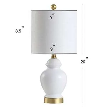JONATHAN Y JYL1035A Perry 20" Ceramic/Metal LED Table Lamp French Country Classic Bedside Desk Nightstand Lamp for Bedroom Living Room Office College Bookcase LED Bulb Included, White/Brass Gold