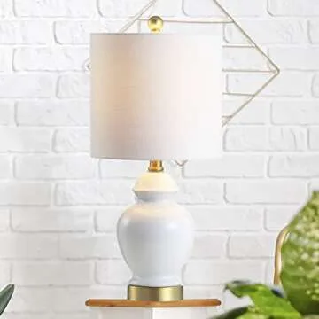 JONATHAN Y JYL1035A Perry 20" Ceramic/Metal LED Table Lamp French Country Classic Bedside Desk Nightstand Lamp for Bedroom Living Room Office College Bookcase LED Bulb Included, White/Brass Gold