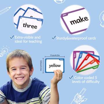 Torlam 520 Sight Words Flash Cards Kindergarten Homeschool Supplies with Card Folders & Rings - High Frequency Site Word for Pre-k Kindergarten 1st 2nd 3rd Grade