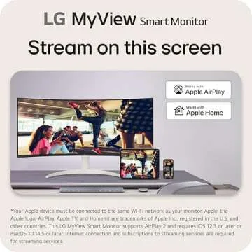 LG 34SR60QC-W 34-inch QHD (3440x1440) Curved MyView Smart Monitor with Streaming, UltraWide Screen, webOS, HDR10, 100Hz, Built-in Speaker, AirPlay2, Screen Share, Bluetooth, ThinQ App, White