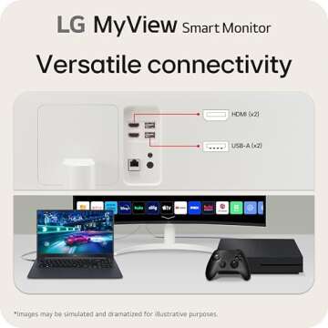 LG 34SR60QC-W 34-inch QHD (3440x1440) Curved MyView Smart Monitor with Streaming, UltraWide Screen, webOS, HDR10, 100Hz, Built-in Speaker, AirPlay2, Screen Share, Bluetooth, ThinQ App, White