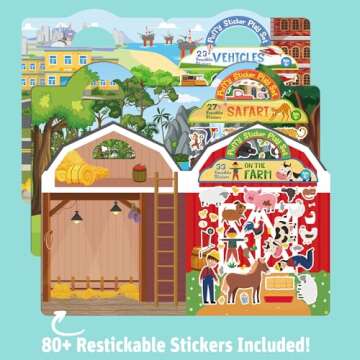 FAVORGEAR Reusable Puffy Sticker Book for Kids – 80+ Restickable Stickers, Toddler Travel Toys for...